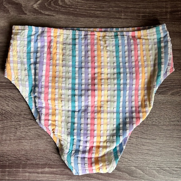 J. Crew Seersucker Rainbow Pastel Bikini Set, Swimwear Women’s Medium - Picture 5 of 7